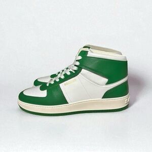 🌻NEW w/box SANDRO Green White Leather High-top Trainers Sneakers Size 42 US 9